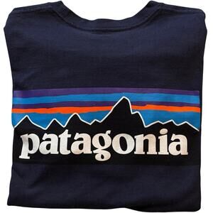 Patagonia Long Sleeve Tee Shirt Men's Size Small Navy Blue Back Logo Outdoor